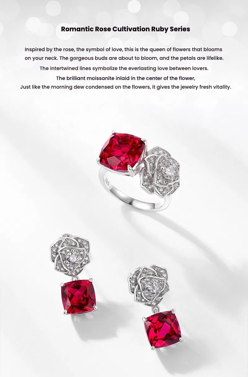 Inlay Ruby Simulation Rose Flower Earrings