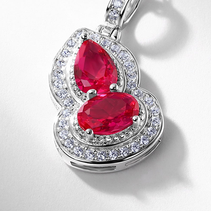 New Chinese Style Cultivated Red Treasure Gourd Necklace Women's S925 Silver Inlay Cultivated Color Treasure Full Diamond Clavicle Chain Light Luxury Fashion