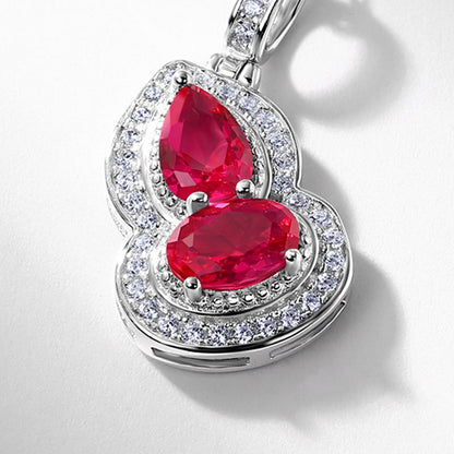 New Chinese Style Cultivated Red Treasure Gourd Necklace Women's S925 Silver Inlay Cultivated Color Treasure Full Diamond Clavicle Chain Light Luxury Fashion