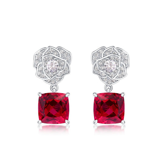 Cross-border new product S925 silver inlay cultivation red treasure earrings simulation rose flower earrings fashion light luxury European and American style