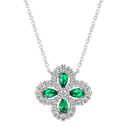 2023 spring cross-border S925 silver cultivation emerald necklace female four-leaf clover retro literary European and American style clavicle chain