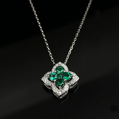 Cross-border Special for Lucky Four-leaf Clover Cultivation Color Treasure Necklace S925 Silver Inlay Cultivation Emerald Clavicle Chain Simple