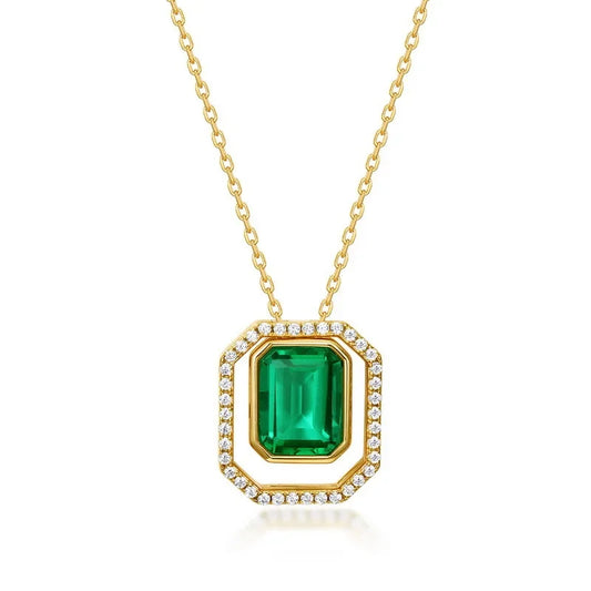 Geometric Green Simple Double Pendant Necklace S925 Silver Sweet Luxury Sweatshirt Chain Niche Cross-border Supply