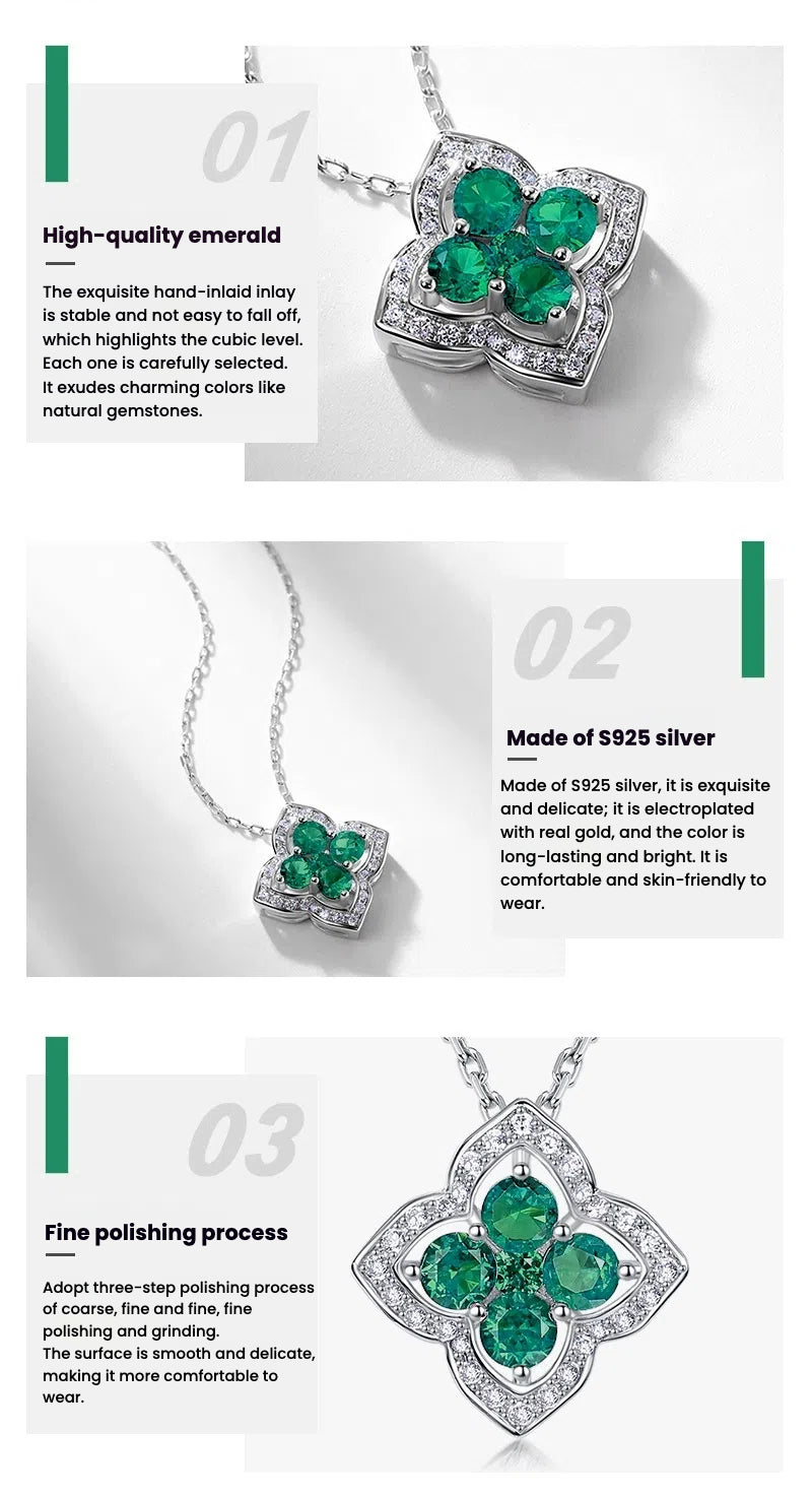 Lucky Four-leaf Clover Emerald Necklace