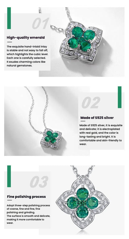 Lucky Four-leaf Clover Emerald Necklace