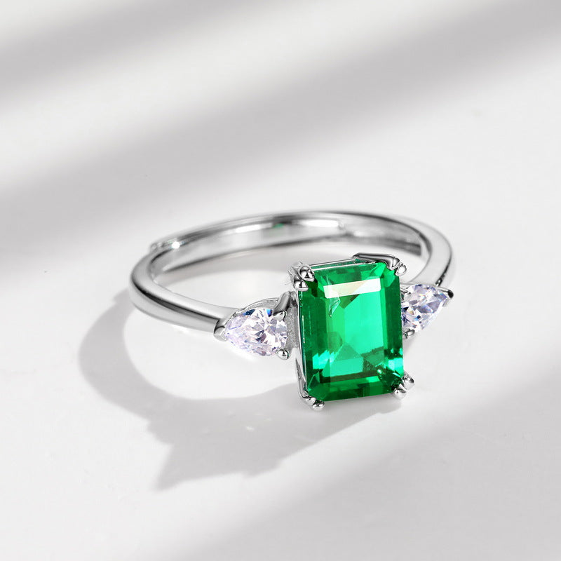 WILSHENG Jewelry New S925 Silver Ring Women's Simple Princess Square Nurturing Emerald Fashion Gem Jewelry