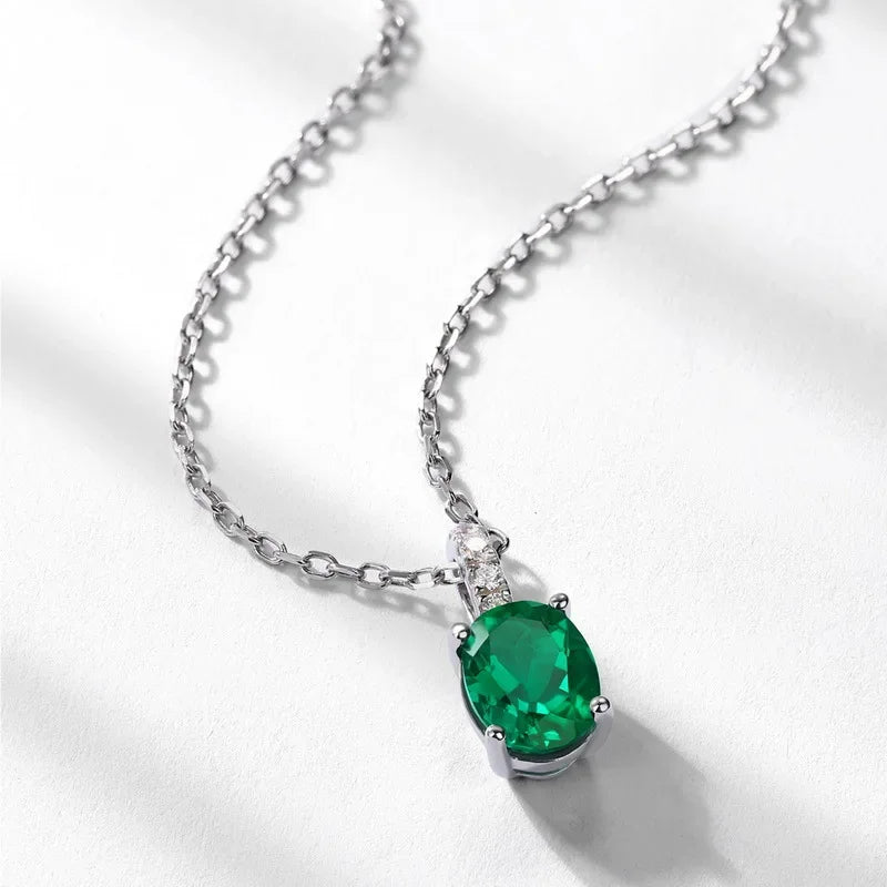 Vintage Women's Oval Emerald Pendant Necklace Plated Gemstones European American Vintage Style