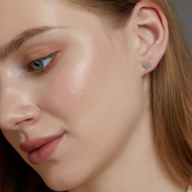 Love Full Inlaid Bright Moissanite Ear Studs