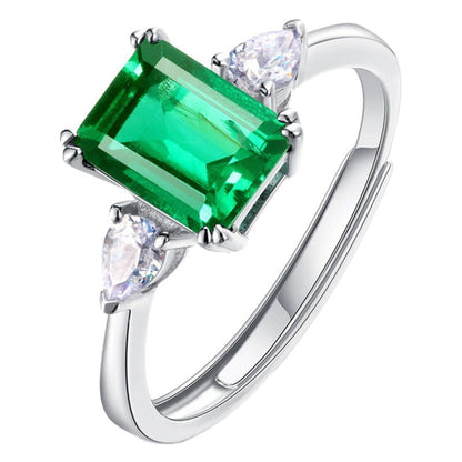 WILSHENG Jewelry New S925 Silver Ring Women's Simple Princess Square Nurturing Emerald Fashion Gem Jewelry