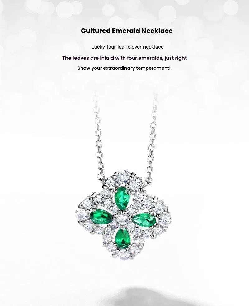 Artistic Clover Emerald Clavicle Chain