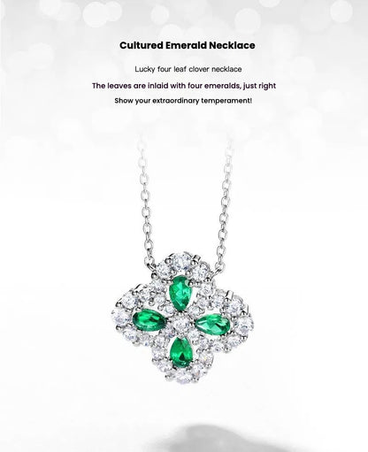 Artistic Clover Emerald Clavicle Chain