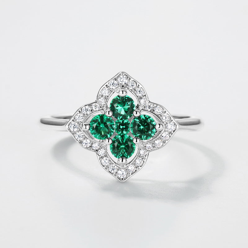 Luxury Four-leaf Clover Petal Emerald Ring