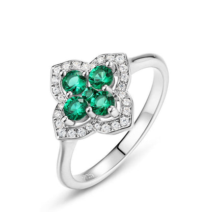 Luxury Four-leaf Clover Petal Emerald Ring