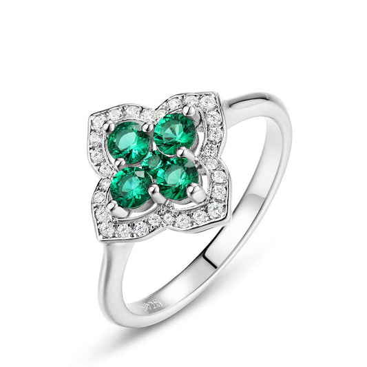 Luxury Four-leaf Clover Petal Emerald Ring