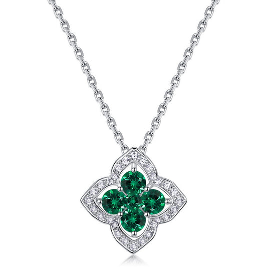 Lucky Four-leaf Clover Emerald Necklace