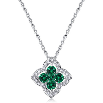 Cross-border Special for Lucky Four-leaf Clover Cultivation Color Treasure Necklace S925 Silver Inlay Cultivation Emerald Clavicle Chain Simple