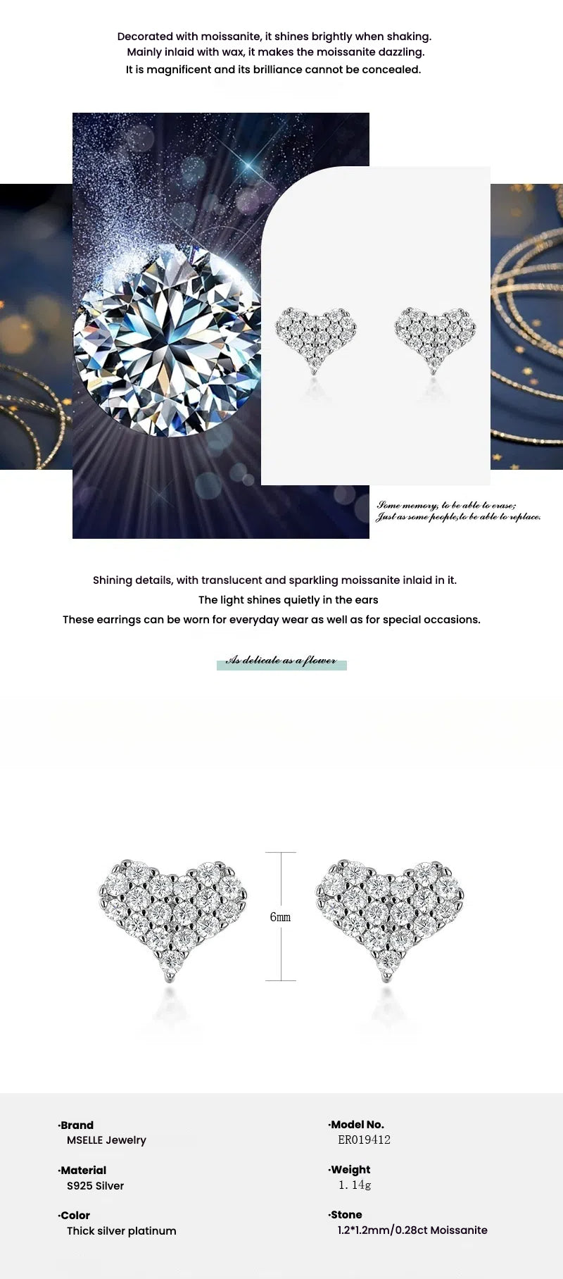 Love Full Inlaid Bright Moissanite Ear Studs