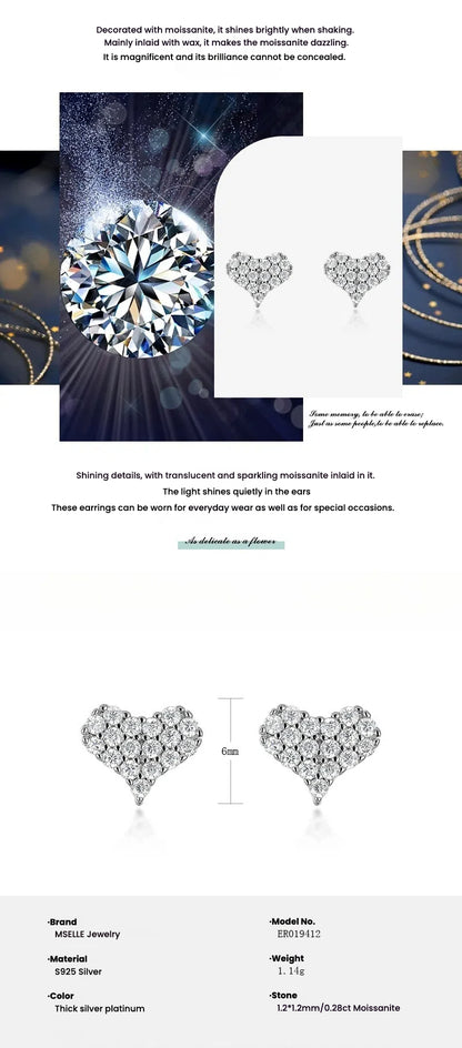 Love Full Inlaid Bright Moissanite Ear Studs