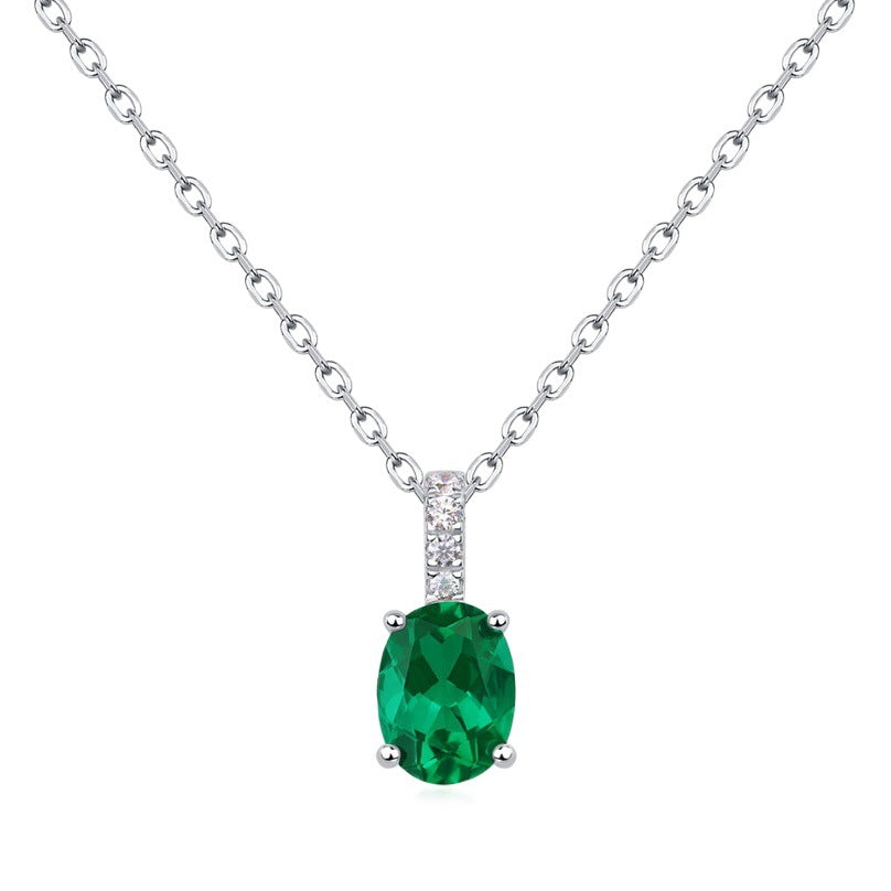 Vintage Women's Oval Emerald Pendant Necklace Plated Gemstones European American Vintage Style