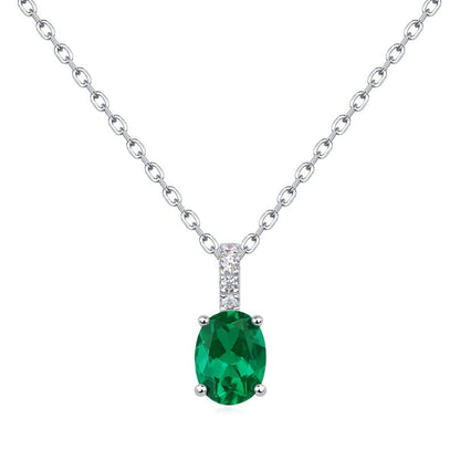 Vintage Women's Oval Emerald Pendant Necklace Plated Gemstones European American Vintage Style
