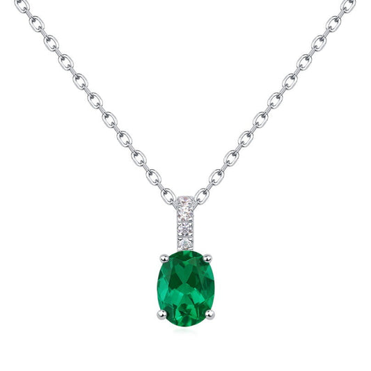 Vintage Women's Oval Emerald Pendant Necklace Plated Gemstones European American Vintage Style
