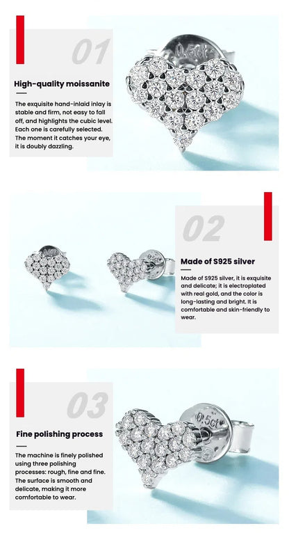 Love Full Inlaid Bright Moissanite Ear Studs