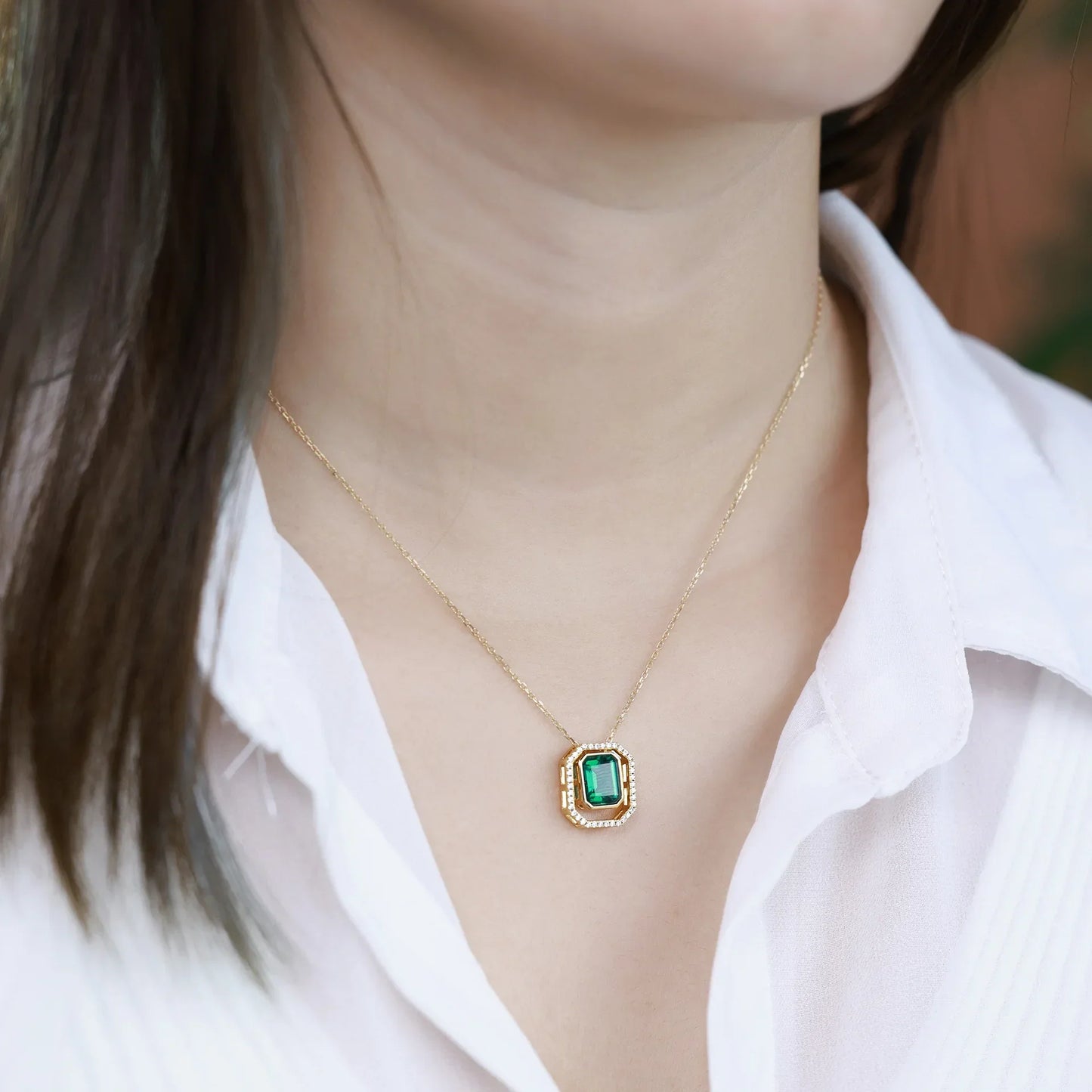 Geometric Green Simple Double Pendant Necklace S925 Silver Sweet Luxury Sweatshirt Chain Niche Cross-border Supply