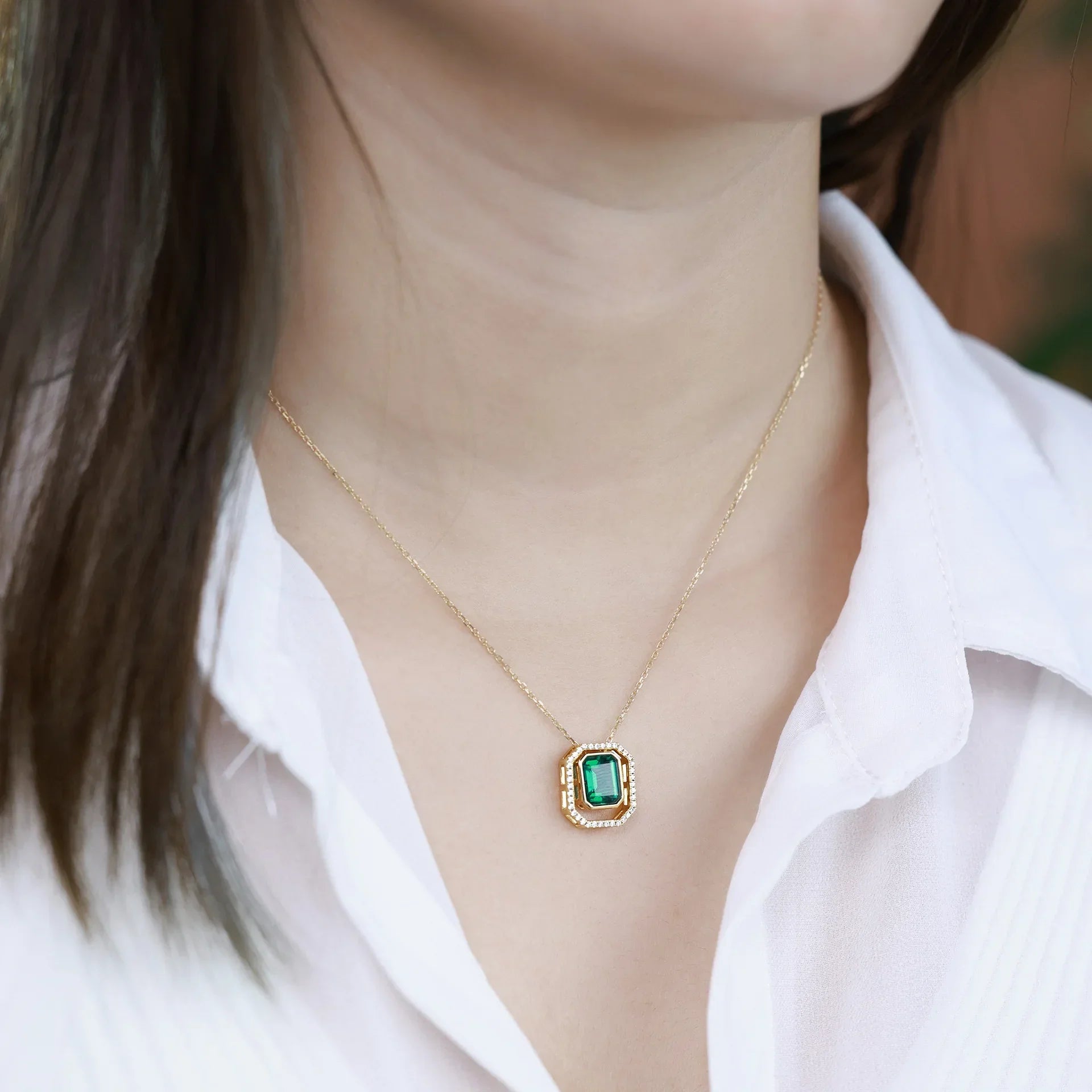 Geometric Green Simple Double Pendant Necklace S925 Silver Sweet Luxury Sweatshirt Chain Niche Cross-border Supply
