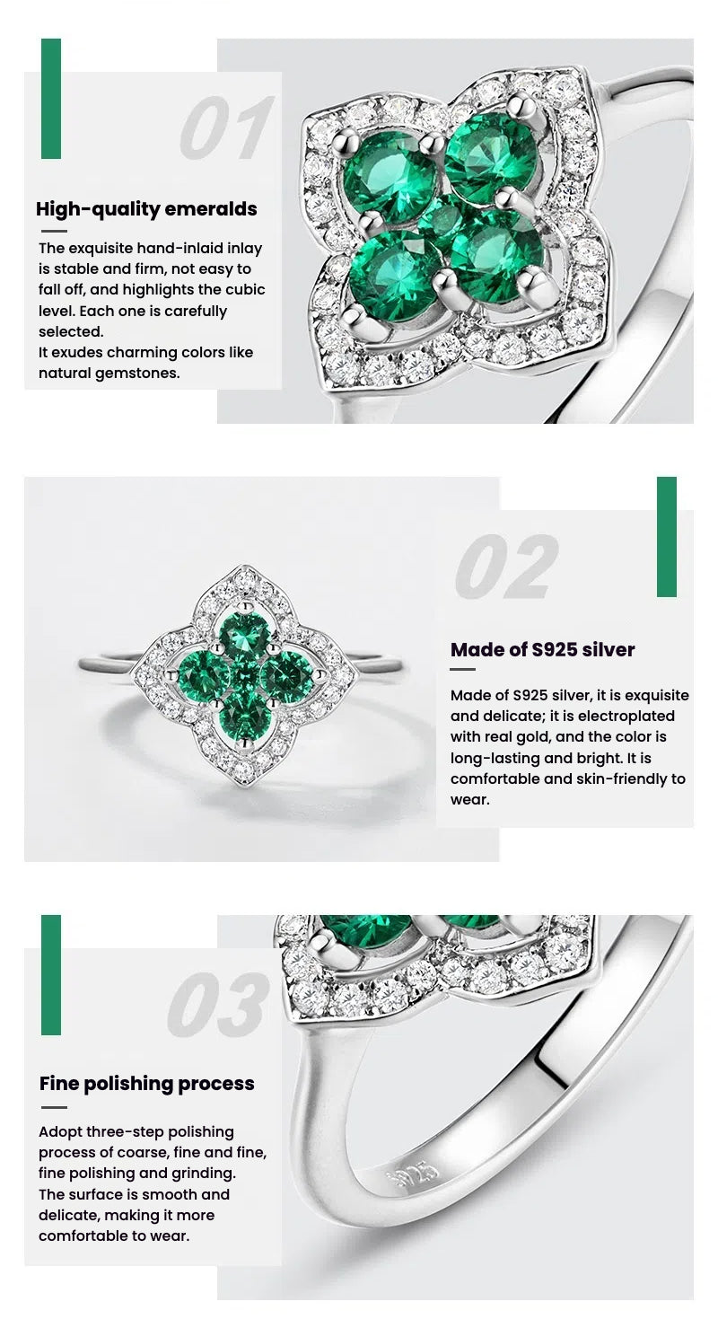 Luxury Four-leaf Clover Petal Emerald Ring