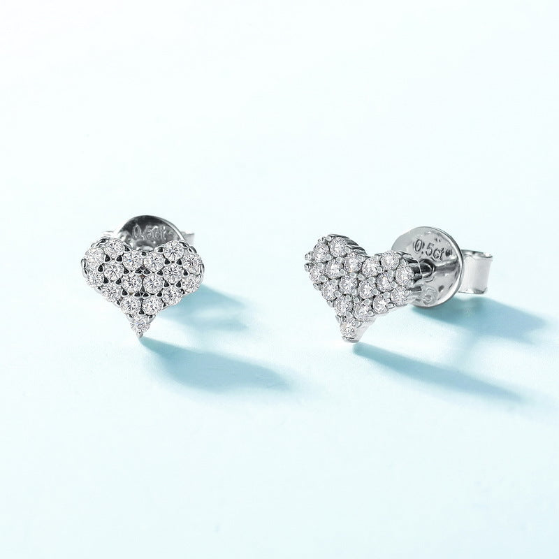 Love Full Inlaid Bright Moissanite Ear Studs