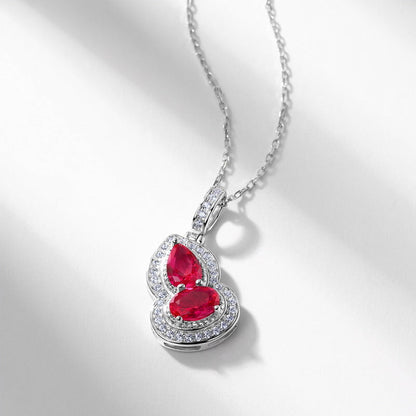 New Chinese Style Cultivated Red Treasure Gourd Necklace Women's S925 Silver Inlay Cultivated Color Treasure Full Diamond Clavicle Chain Light Luxury Fashion