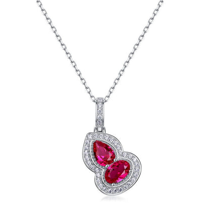 New Chinese Style Cultivated Red Treasure Gourd Necklace Women's S925 Silver Inlay Cultivated Color Treasure Full Diamond Clavicle Chain Light Luxury Fashion