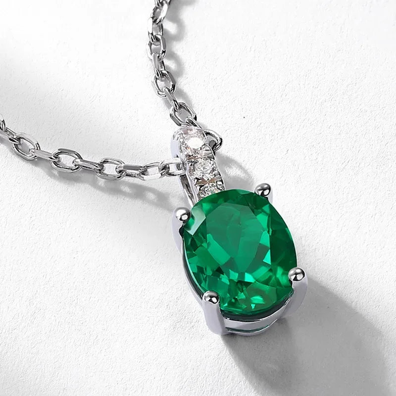 Vintage Women's Oval Emerald Pendant Necklace Plated Gemstones European American Vintage Style