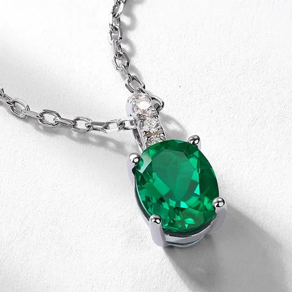 Vintage Women's Oval Emerald Pendant Necklace Plated Gemstones European American Vintage Style