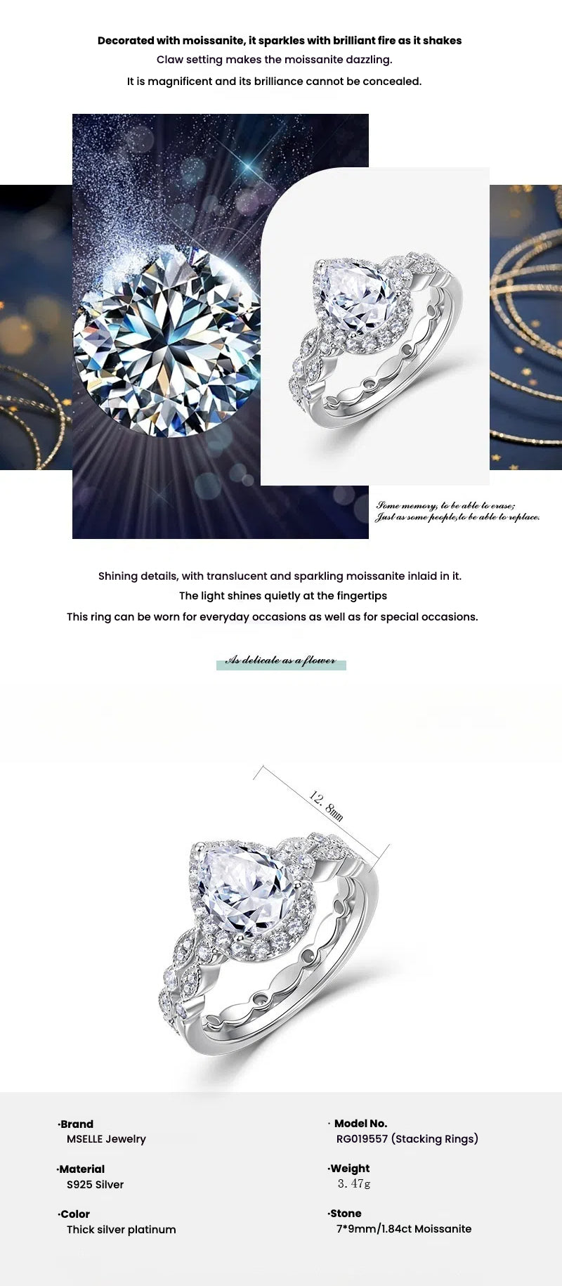 Light Luxury Water Drops Moissanite Ring