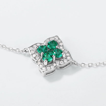 Cross-border New Classic Four-leaf Clover Cultivated Emerald Bracelet Women's S925 Silver Set Cultivated Color Treasure High-end Feeling Bracelet