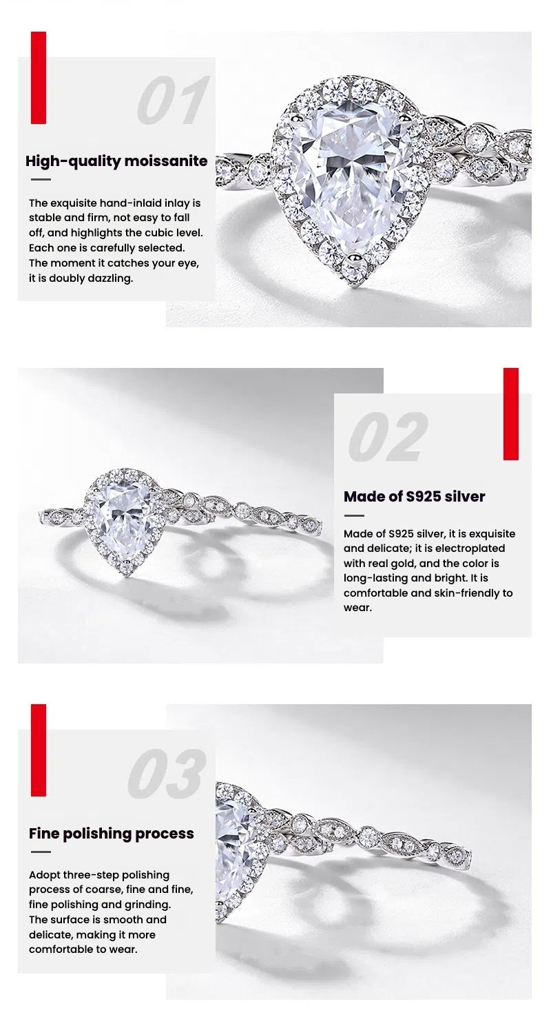 Light Luxury Water Drops Moissanite Ring