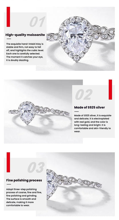 Light Luxury Water Drops Moissanite Ring