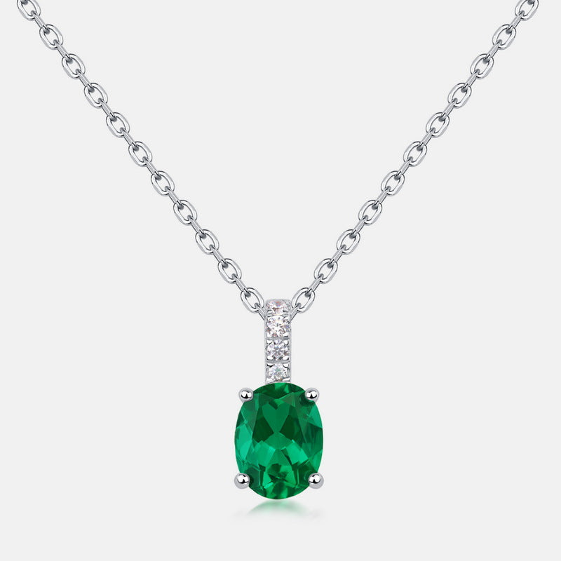 Vintage Women's Oval Emerald Pendant Necklace Plated Gemstones European American Vintage Style