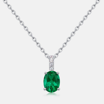 Vintage Women's Oval Emerald Pendant Necklace Plated Gemstones European American Vintage Style