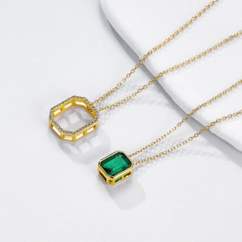 Geometric Green Simple Double Pendant Necklace S925 Silver Sweet Luxury Sweatshirt Chain Niche Cross-border Supply