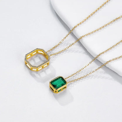 Geometric Green Simple Double Pendant Necklace S925 Silver Sweet Luxury Sweatshirt Chain Niche Cross-border Supply