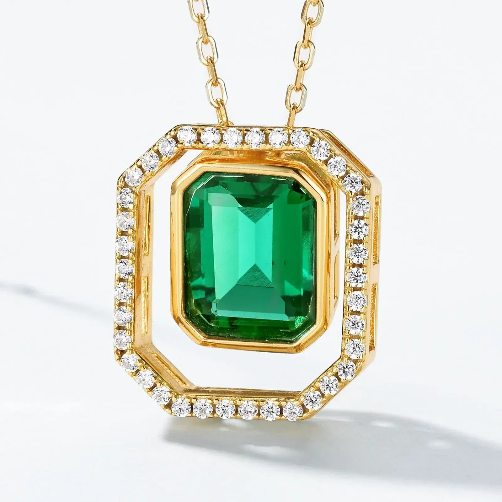 Geometric Green Simple Double Pendant Necklace S925 Silver Sweet Luxury Sweatshirt Chain Niche Cross-border Supply