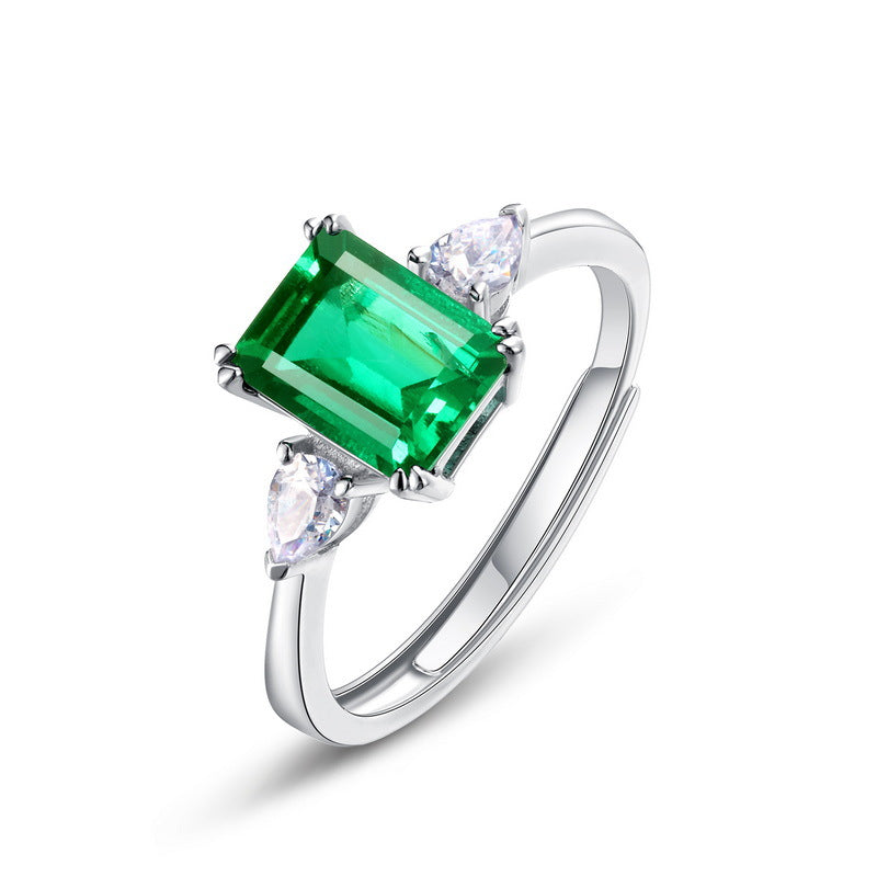 WILSHENG Jewelry New S925 Silver Ring Women's Simple Princess Square Nurturing Emerald Fashion Gem Jewelry