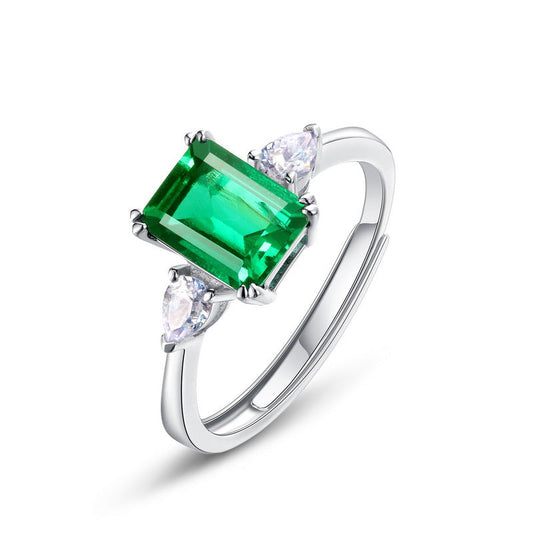 WILSHENG Jewelry New S925 Silver Ring Women's Simple Princess Square Nurturing Emerald Fashion Gem Jewelry
