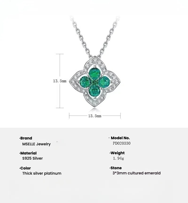 Lucky Four-leaf Clover Emerald Necklace