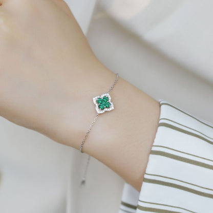 Cross-border New Classic Four-leaf Clover Cultivated Emerald Bracelet Women's S925 Silver Set Cultivated Color Treasure High-end Feeling Bracelet