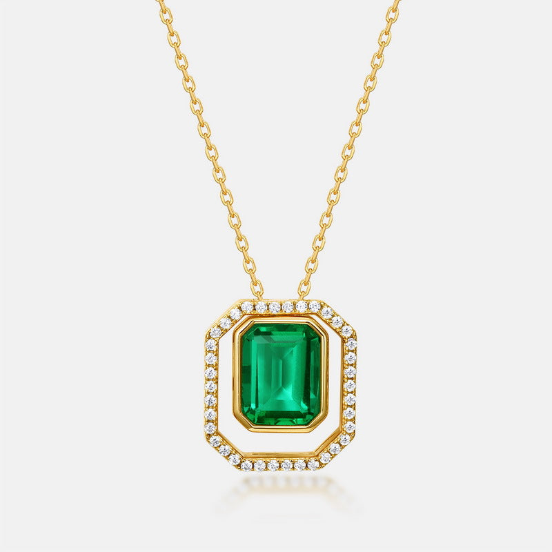 Geometric Emerald Double Pendant Necklace