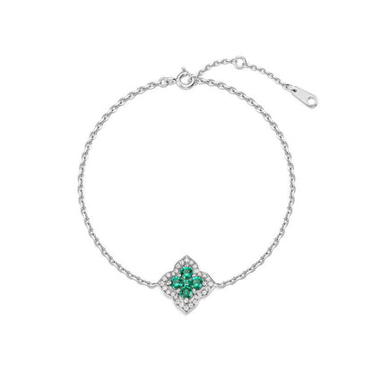 Cross-border New Classic Four-leaf Clover Cultivated Emerald Bracelet Women's S925 Silver Set Cultivated Color Treasure High-end Feeling Bracelet