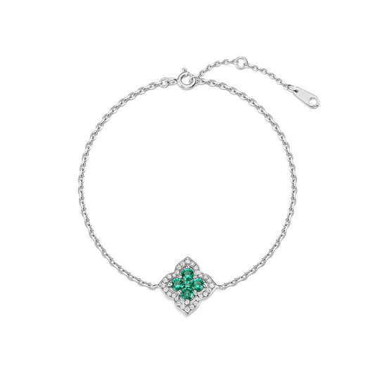Cross-border New Classic Four-leaf Clover Cultivated Emerald Bracelet Women's S925 Silver Set Cultivated Color Treasure High-end Feeling Bracelet